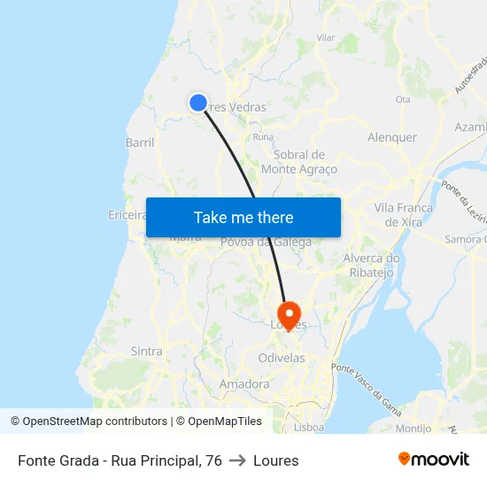Fonte Grada - Rua Principal, 76 to Loures map