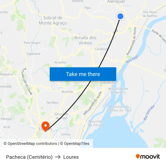 Pacheca (Cemitério) to Loures map