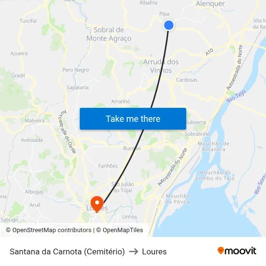 Santana da Carnota (Cemitério) to Loures map