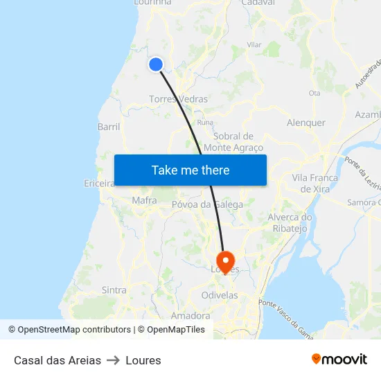 Casal das Areias to Loures map