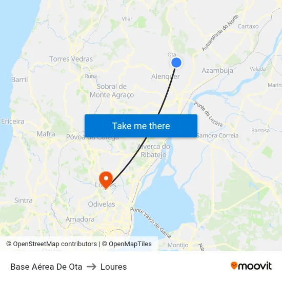Base Aérea da Ota to Loures map