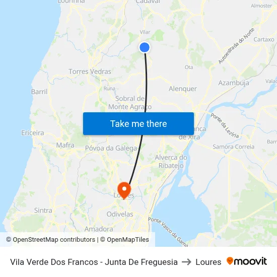 Vila Verde Dos Francos - Junta De Freguesia to Loures map