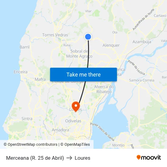 Merceana (R. 25 de Abril) to Loures map
