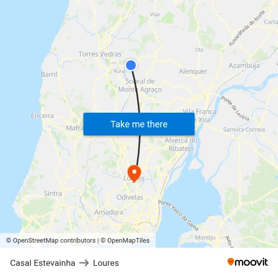 Casal Estevainha to Loures map