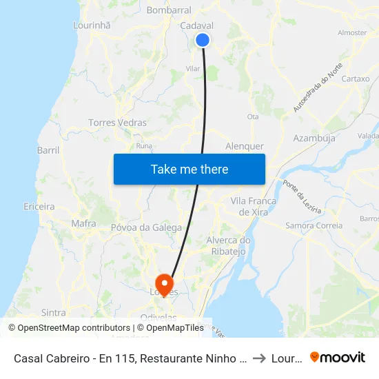 Casal Cabreiro - En 115, Restaurante Ninho Rato to Loures map