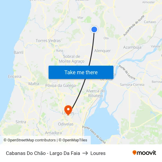 Cabanas Do Chão - Largo Da Faia to Loures map
