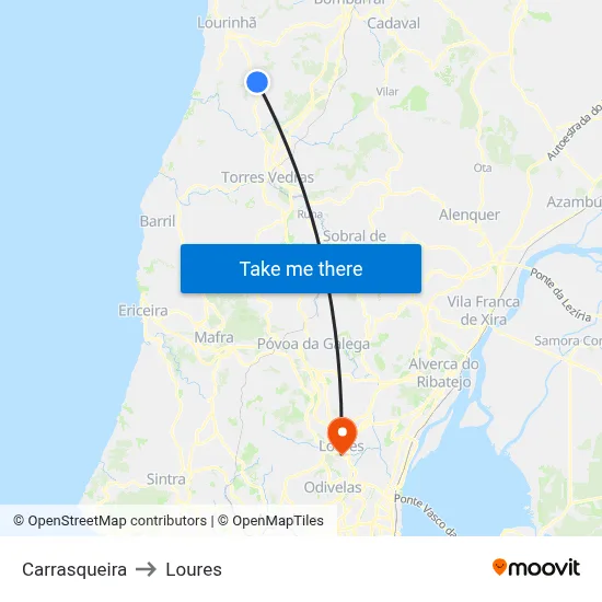 Carrasqueira to Loures map