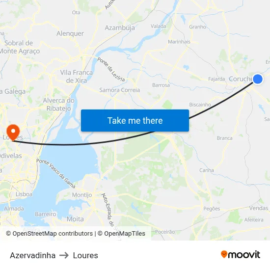 Azervadinha to Loures map