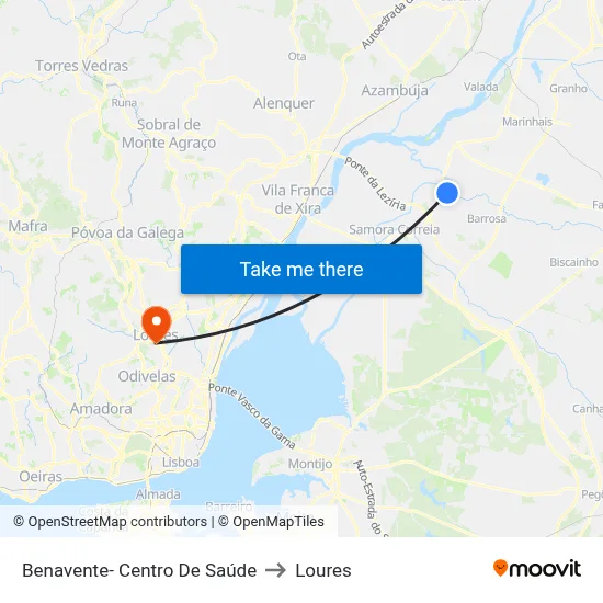 Benavente- Centro De Saúde to Loures map