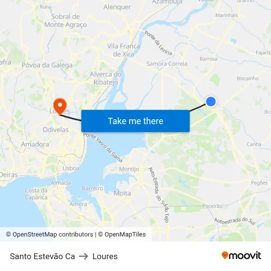 Santo Estevão Ca to Loures map