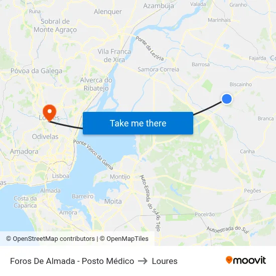 Foros De Almada - Posto Médico to Loures map