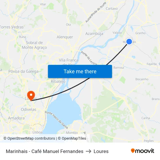 Marinhais - Café Manuel Fernandes to Loures map