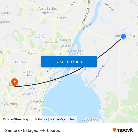 Samora - Estação to Loures map