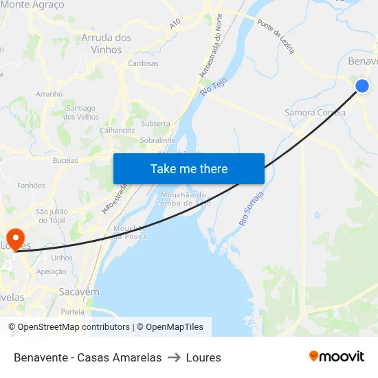 Benavente - Casas Amarelas to Loures map
