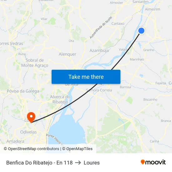 Benfica Do Ribatejo - En 118 to Loures map