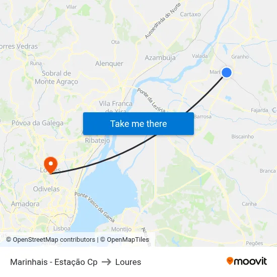 Marinhais - Estação Cp to Loures map