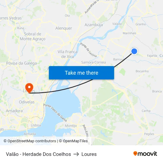Valão - Herdade Dos Coelhos to Loures map
