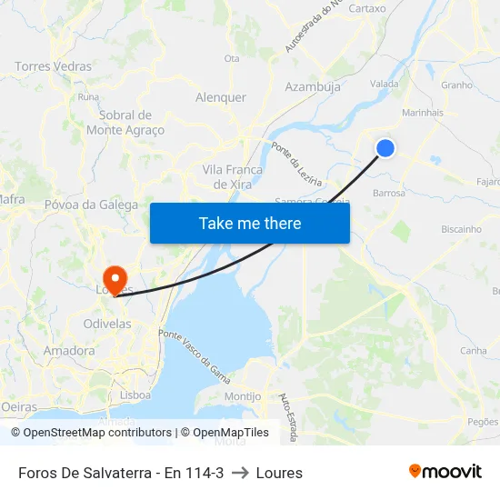 Foros De Salvaterra - En 114-3 to Loures map