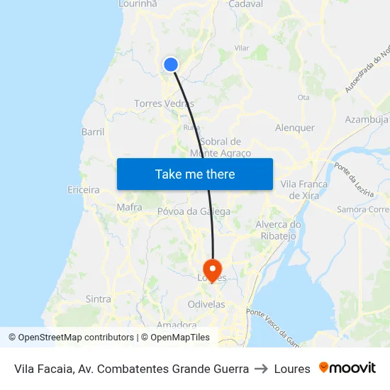 Vila Facaia, Av. Combatentes Grande Guerra to Loures map