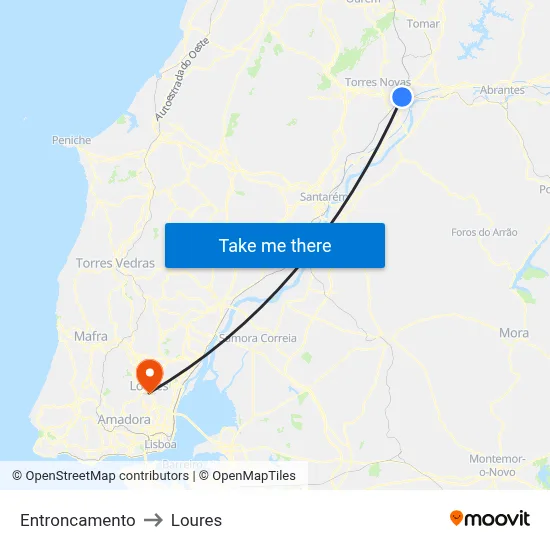 Entroncamento to Loures map