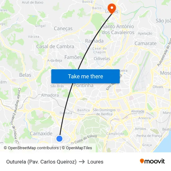 Outurela (Pav. Carlos Queiroz) to Loures map