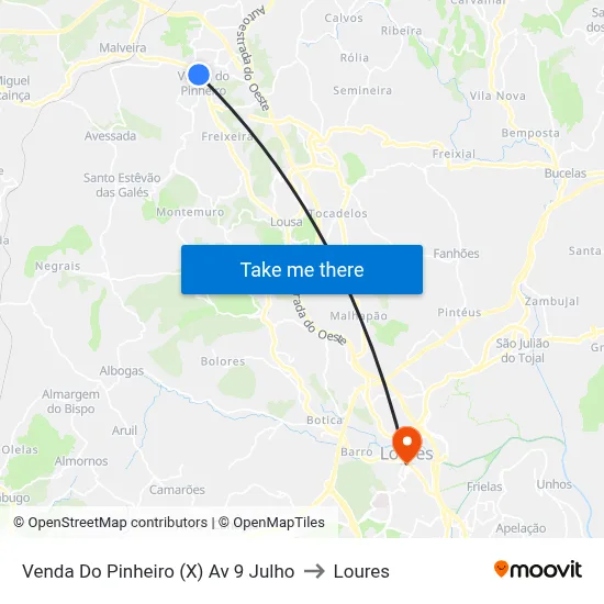 Venda Do Pinheiro (X) Av 9 Julho to Loures map