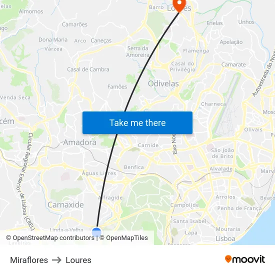 Miraflores to Loures map