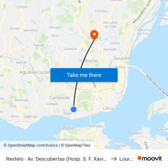 Restelo - Av. Descobertas (Hosp. S. F. Xavier) to Loures map