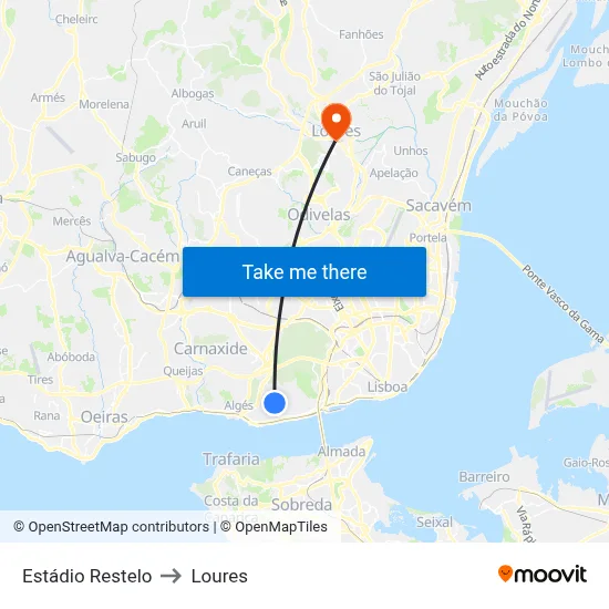 Estádio Restelo to Loures map