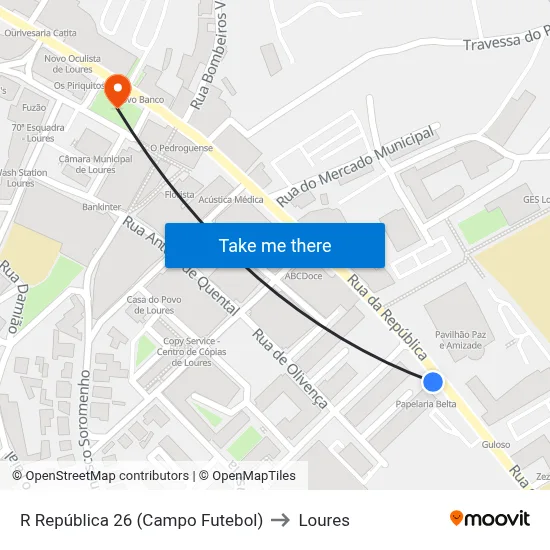 R República 26 (Campo Futebol) to Loures map