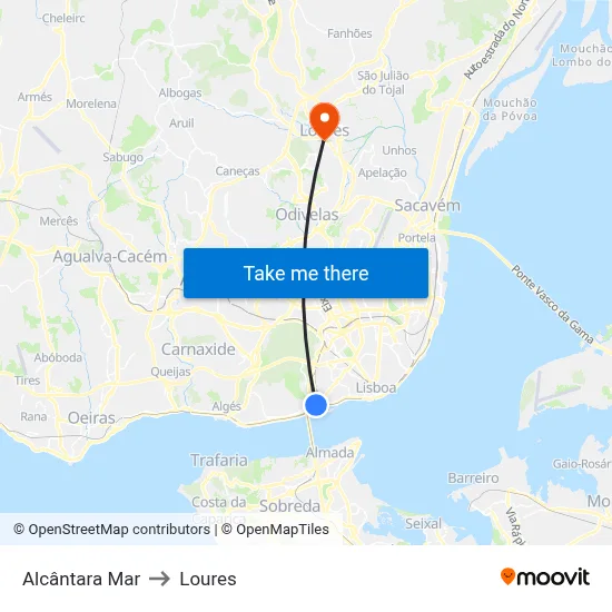 Alcântara Mar to Loures map
