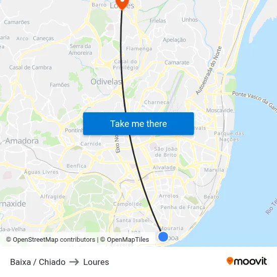 Baixa / Chiado to Loures map
