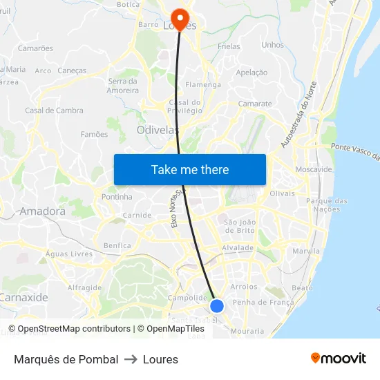 Marquês de Pombal to Loures map