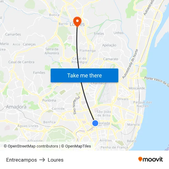 Entrecampos to Loures map