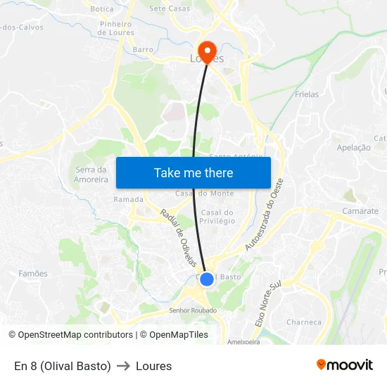 En 8 (Olival Basto) to Loures map