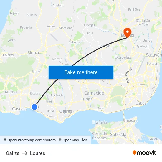 Galiza to Loures map