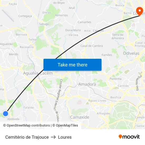Cemitério de Trajouce to Loures map