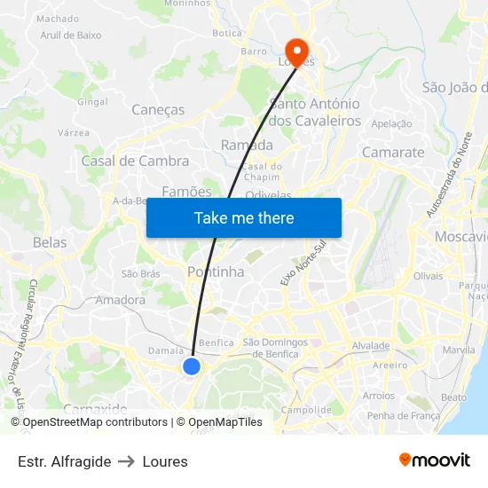 Estr. Alfragide to Loures map