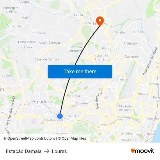 Estação Damaia to Loures map