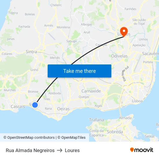 Rua Almada Negreiros to Loures map