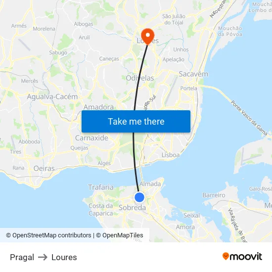 Pragal to Loures map