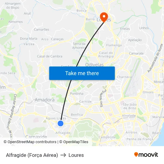 Alfragide (Força Aérea) to Loures map