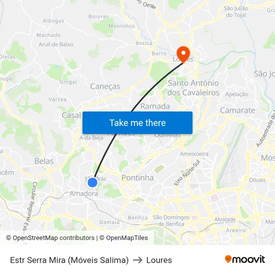 Estr Serra Mira (Móveis Salima) to Loures map