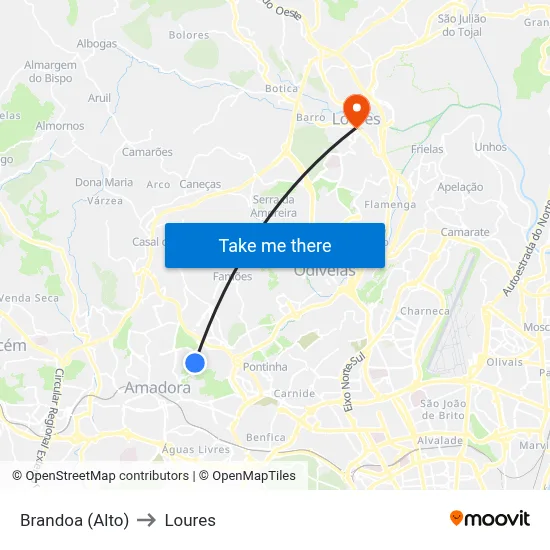 Brandoa (Alto) to Loures map