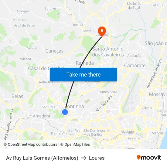 Av Ruy Luis Gomes (Alfornelos) to Loures map