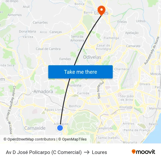 Av D José Policarpo (C Comercial) to Loures map