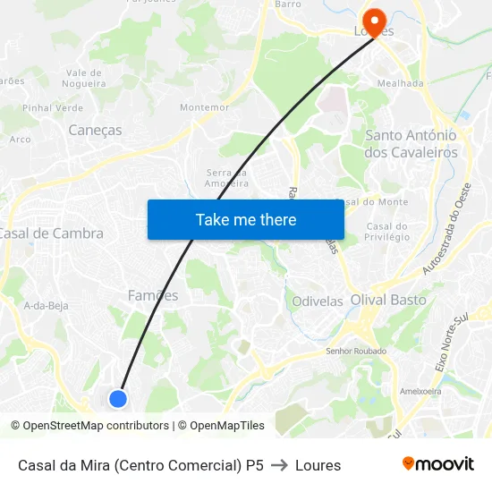 Casal da Mira (Centro Comercial) P5 to Loures map