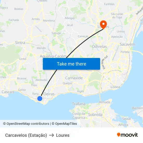 Carcavelos (Estação) to Loures map