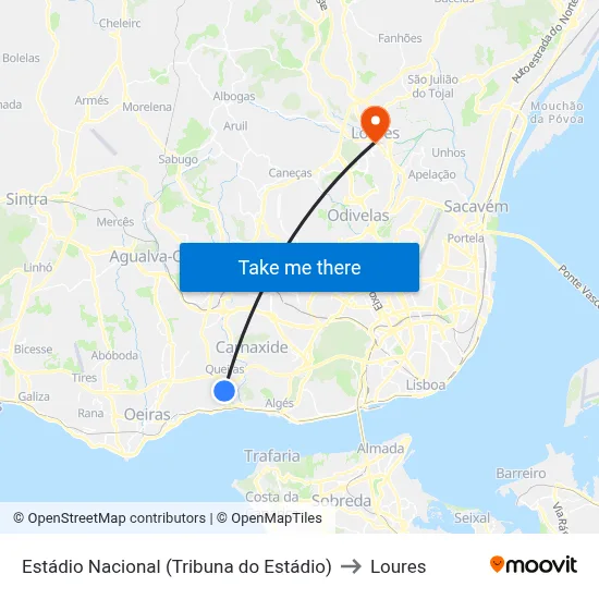 Estádio Nacional (Tribuna do Estádio) to Loures map