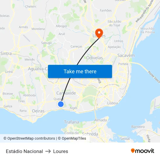 Estádio Nacional to Loures map